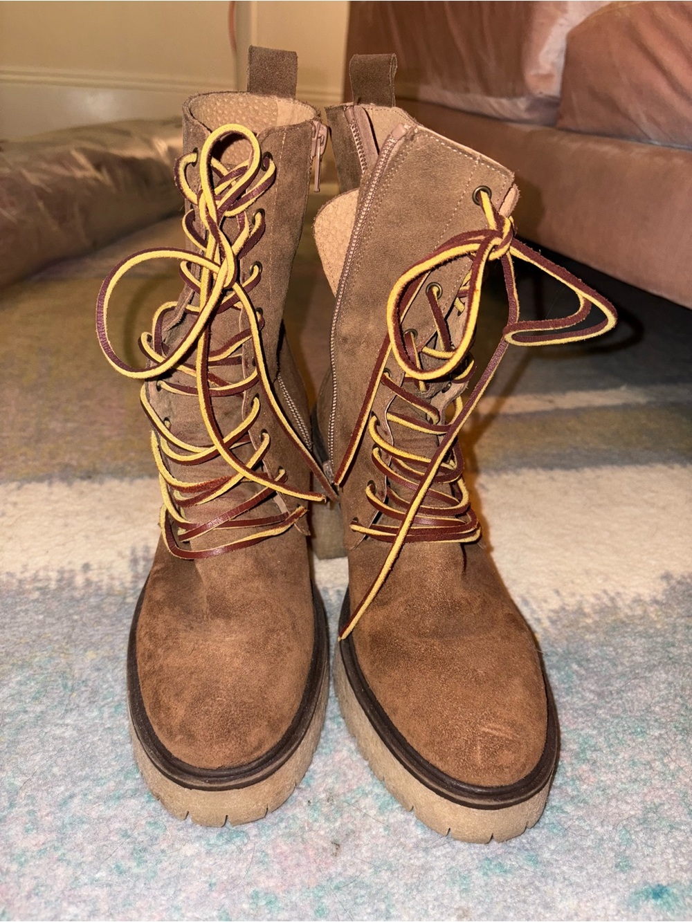 Free People Women’s Brown Suede Lace-Up Combat Boots